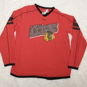 Reebok Chicago Blackhawks Pullover Long Sleeve Red Shirt Size Large